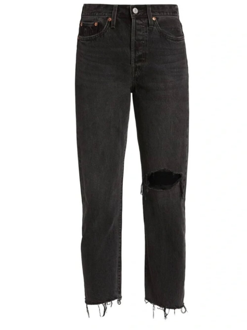 Levi's Wedgie Straight Crop Jeans RUN LIKE 26 or 4 Black Ripped Knee Distressed.